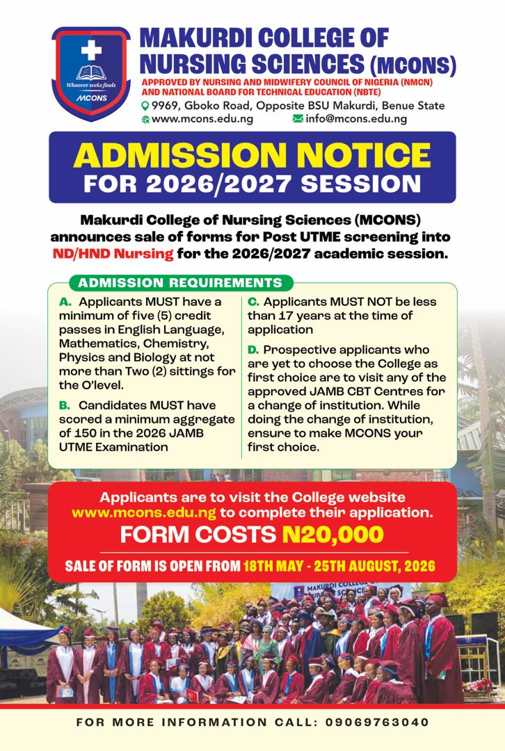 MCONS Admission Notice 2026/2027